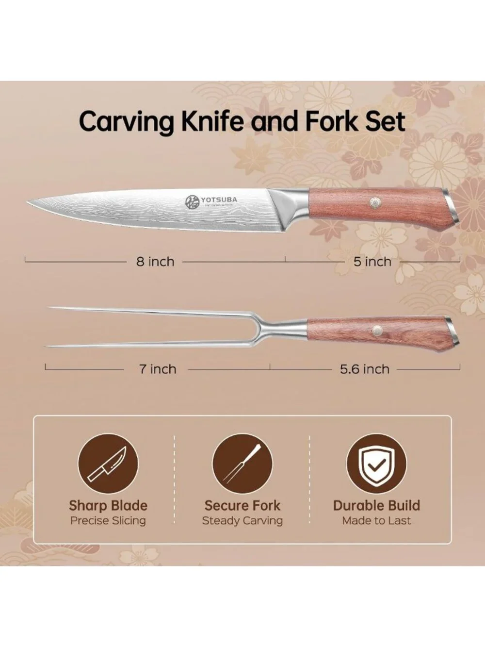 Japanese Carving Knife & Fork Set - Ergonomic Rosewood Handle, Kitchen